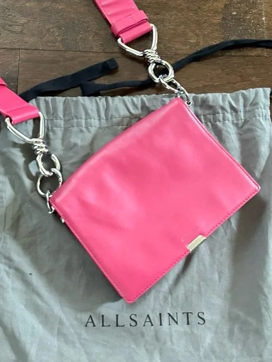 Allsaints Captain Leather Flap Shoulder Bag-Fuscia-EUC - Picture 13 of 16